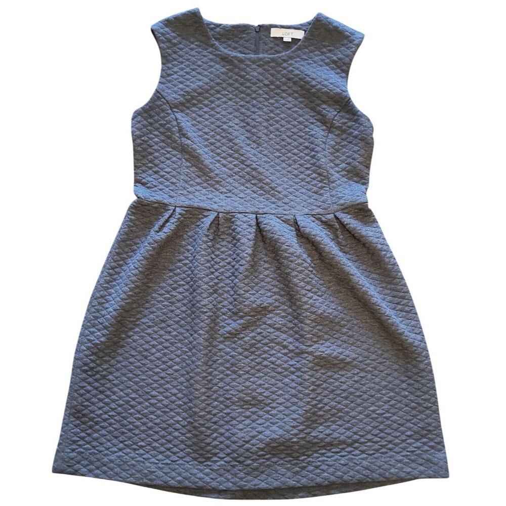 Loft Gray Quilted Jumper Dress Size 12 Sleeveless Back Zip Fit and Flare